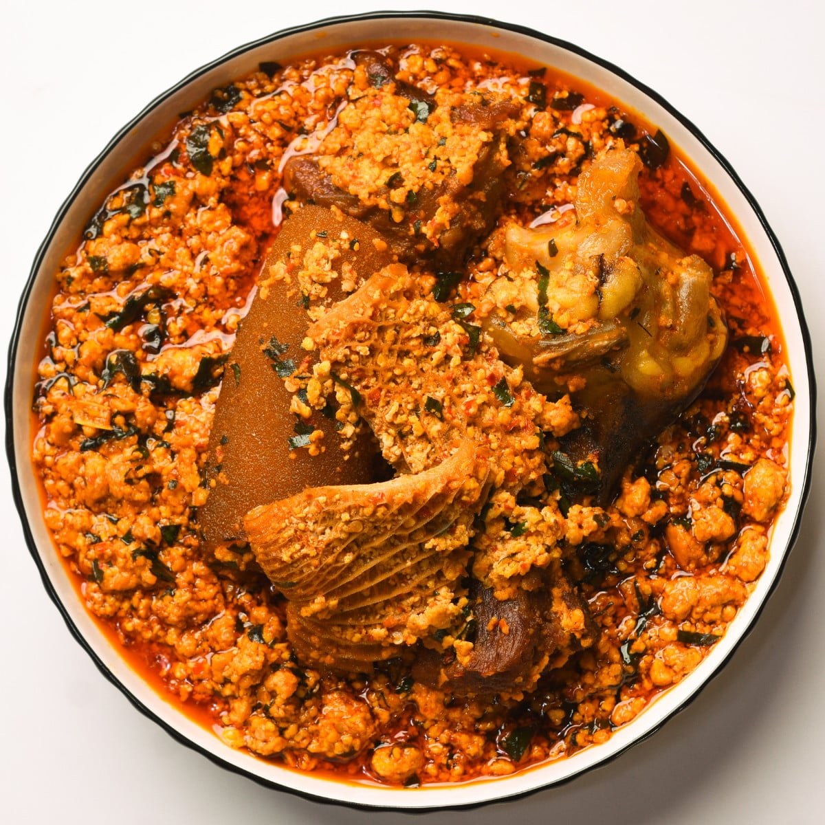 Egusi soup with assorted meat and fish